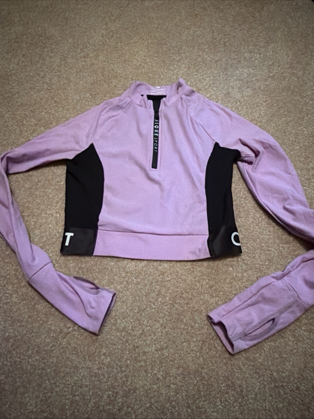 Chique Sport lavender half-zip pullover with contrasting black side panels Xs