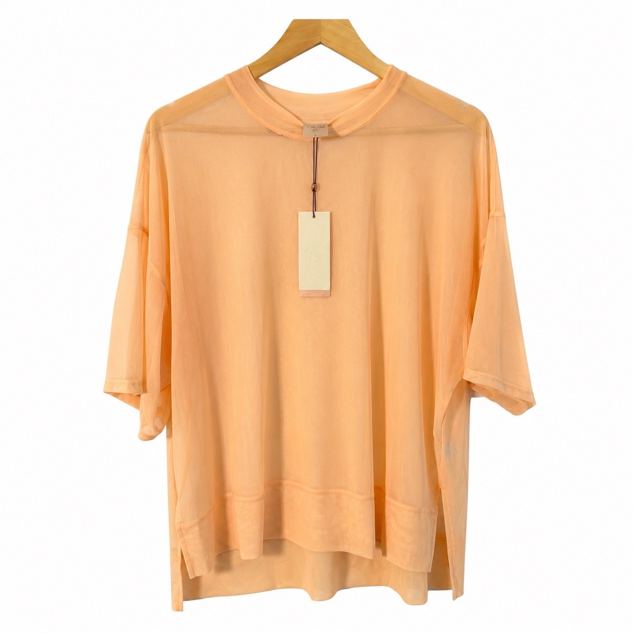 CALIA Oversized Mesh Tee Womens L Peach Sherbet Sheer Athletic Workout Top NEW