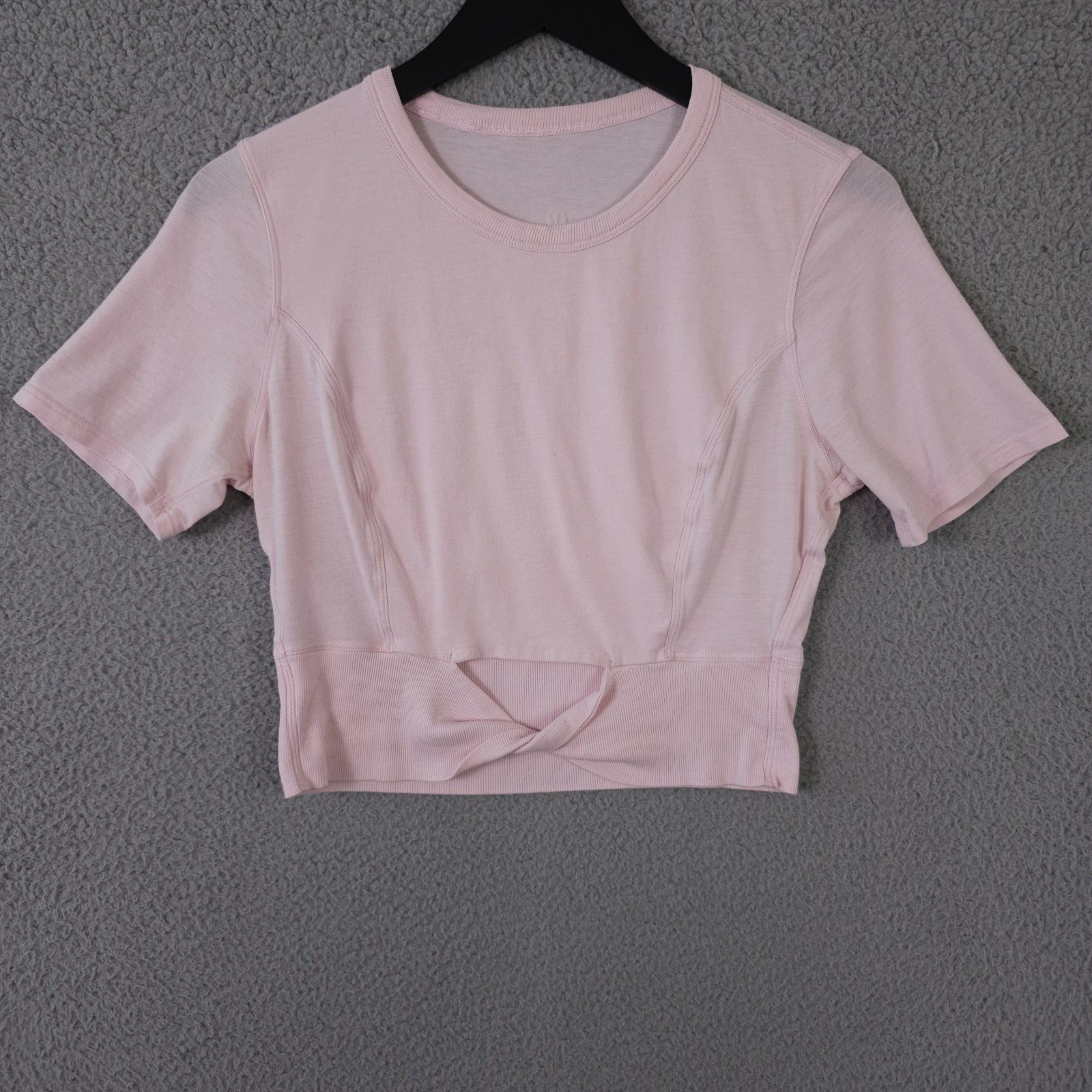 Lululemon Shirt Womens 4 Pink Twist Cropped Cotton Ribbed Band Tee Yoga Gym Slim