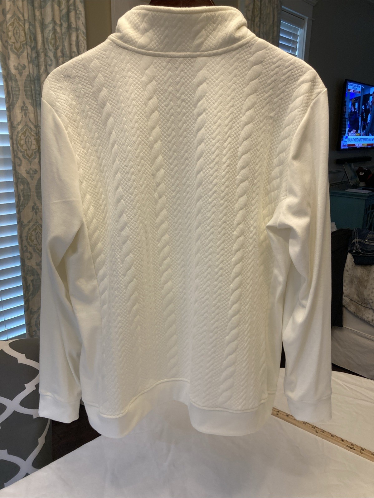 Coral Bay Women’s Cable Textured Off White Full Zip Jacket XLarge NWT Stretch