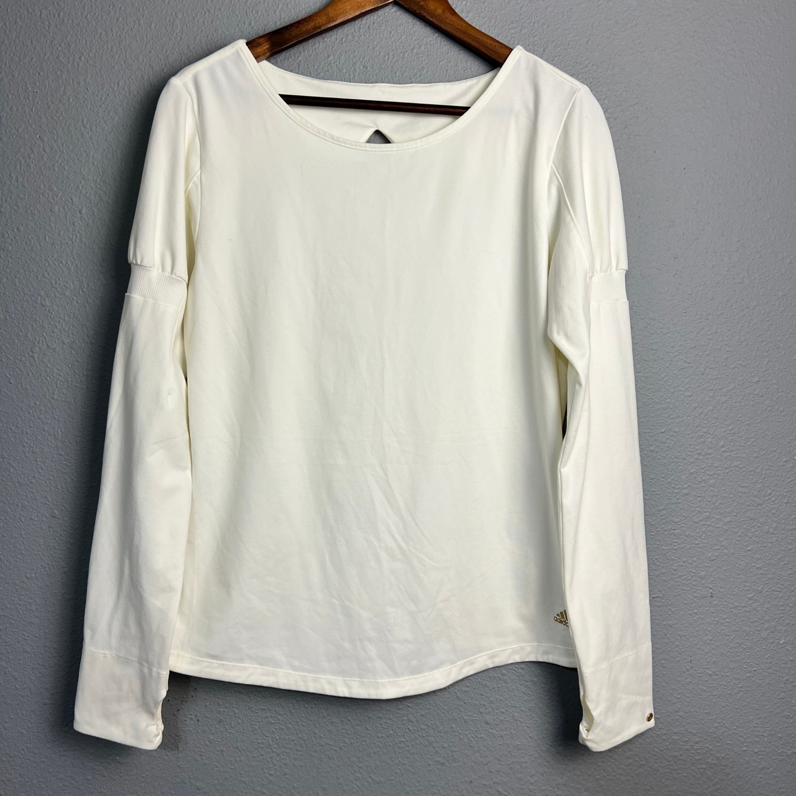 Vintage Adidas White Gold Logo L/SL Top Y2K Minimalist Athleisure Luxe Rare Lg