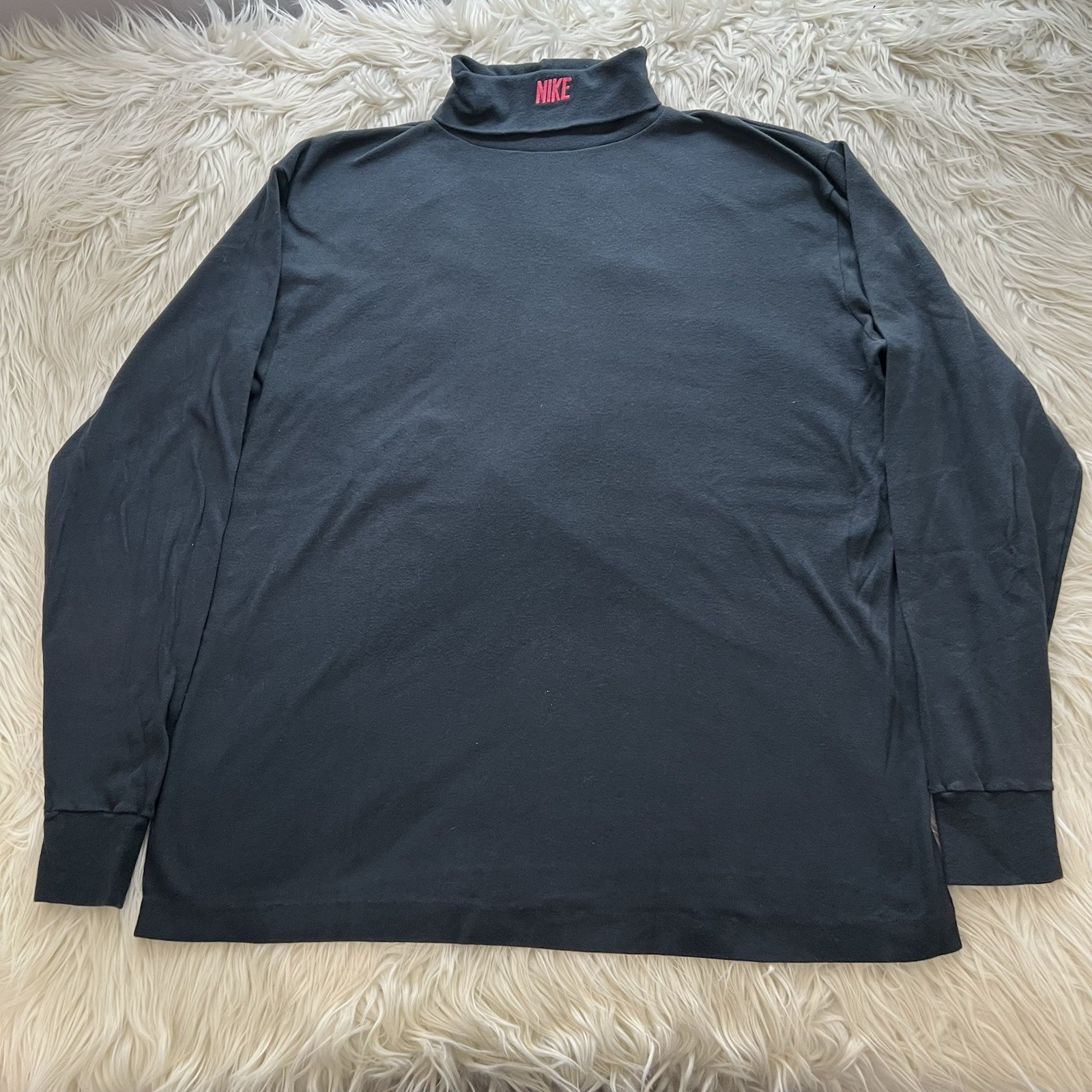 Vintage 90s Nike Turtleneck Shirt Black Pink Embroidered Spellout USA Women’s XL