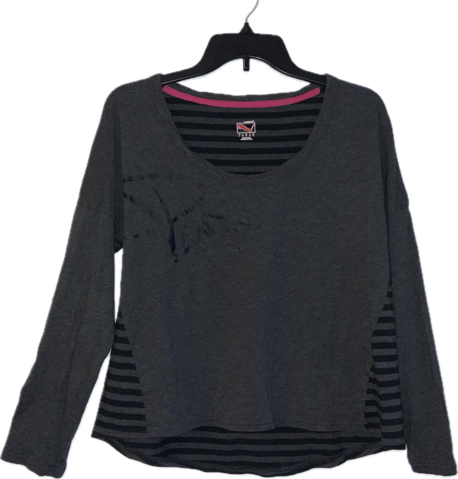 Puma Sport Lifestyle Women’s T-Shirt Gray w/Logo Stripe Size L