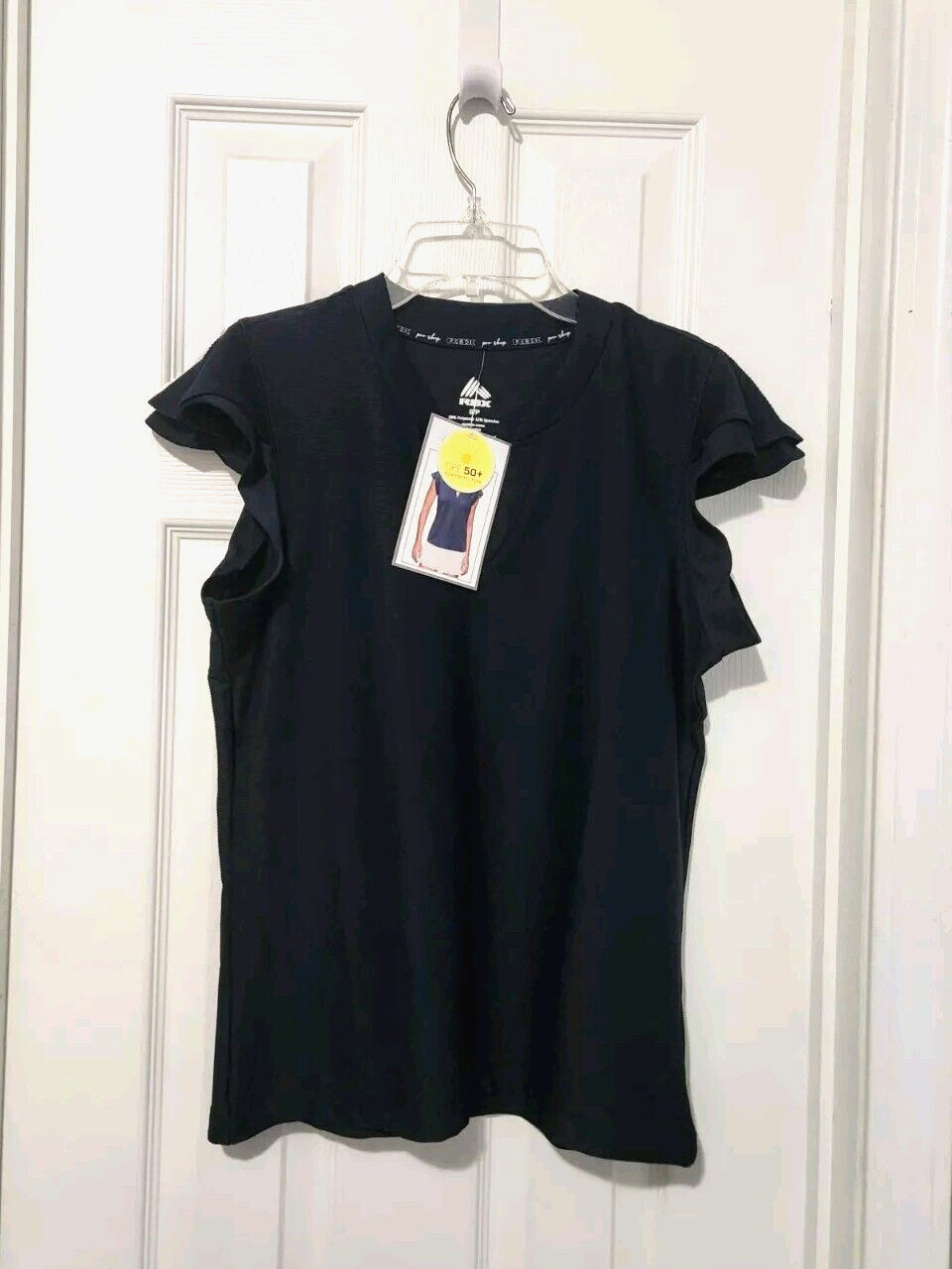 RBX Flutter Sleeve Split neck Textured UPF 50+ Rib Top Women’s S NWT $48