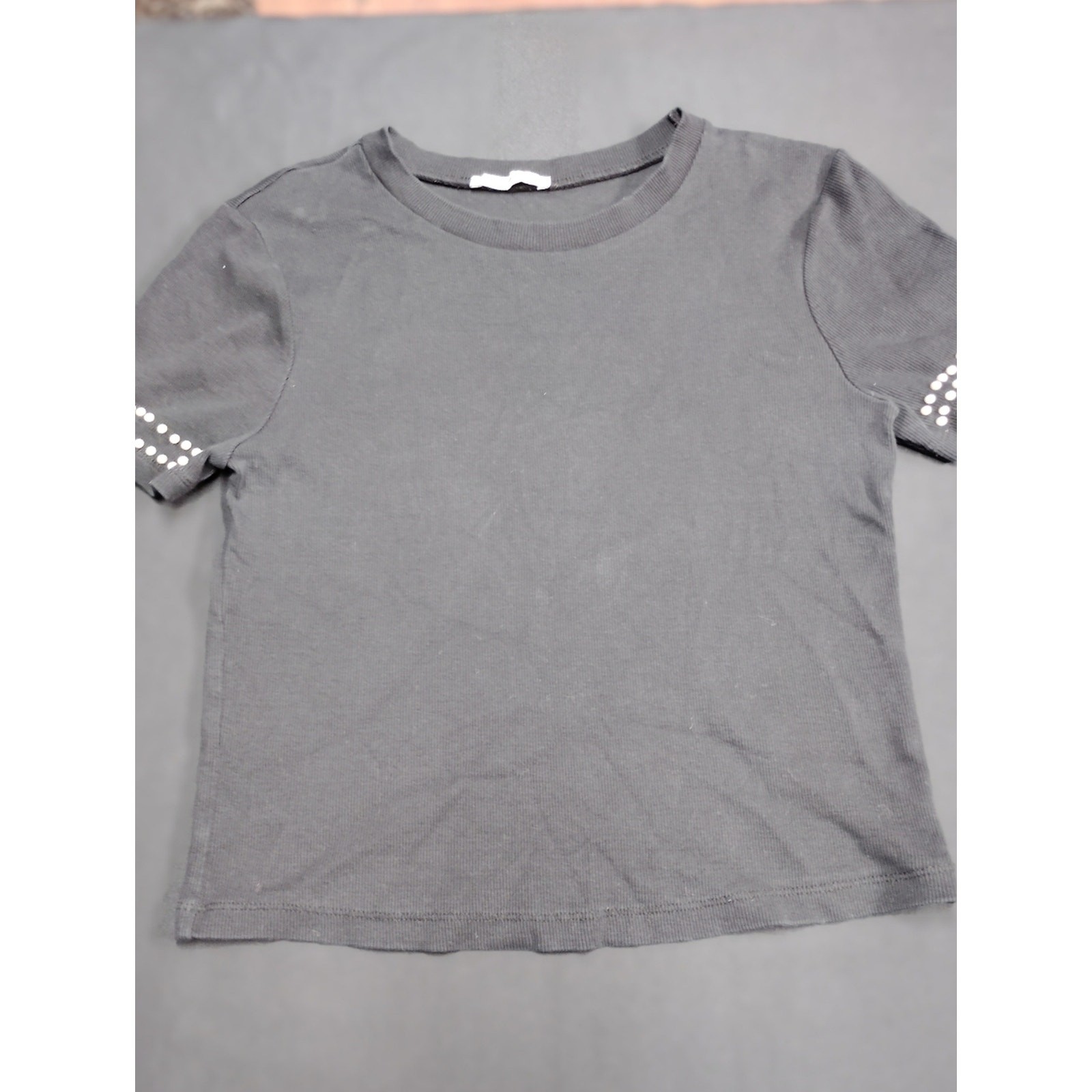 Zara Trafaluc Black Crop Top With Pearl Embellished Sleeves