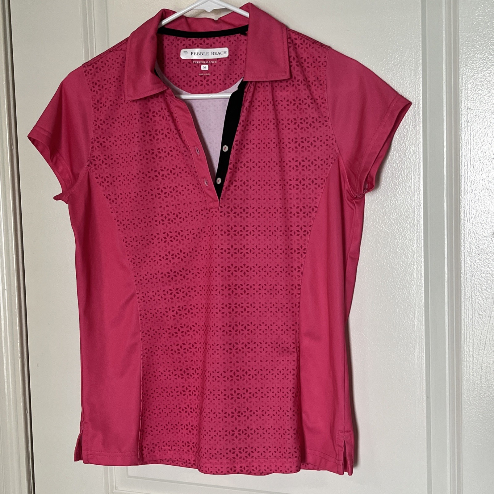 Pebble Beach Womens Polo Golf Shirt SZ M Pink Performance Athletic V-Neck