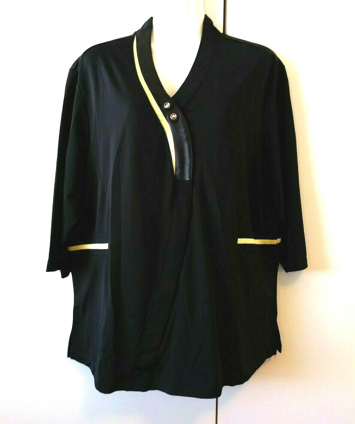 JAMIE SADOCK BLACK YELLOW TRIM 3/4 SLEEVE PARTIAL SNAP GOLF TOP SHIRT SIZE XL