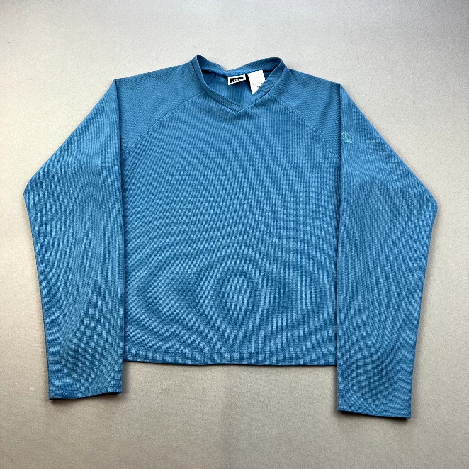 Vintage The North Face T-Shirt Thermal Womens Small Blue V-Neck Long Sleeve 90s