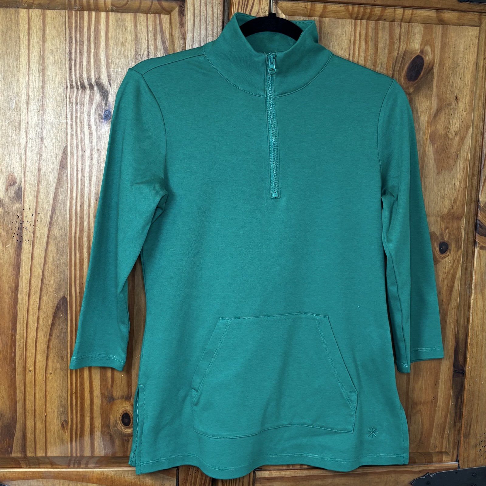 ISAAC MIZRAHI LIVE! ESSENTIALS Women’s XXS Green 1/4 Zip Activewear Top Pima