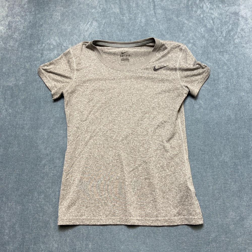Nike Dri Fit T Shirt Womens Small Heather Gray Swoosh Logo Running Performance