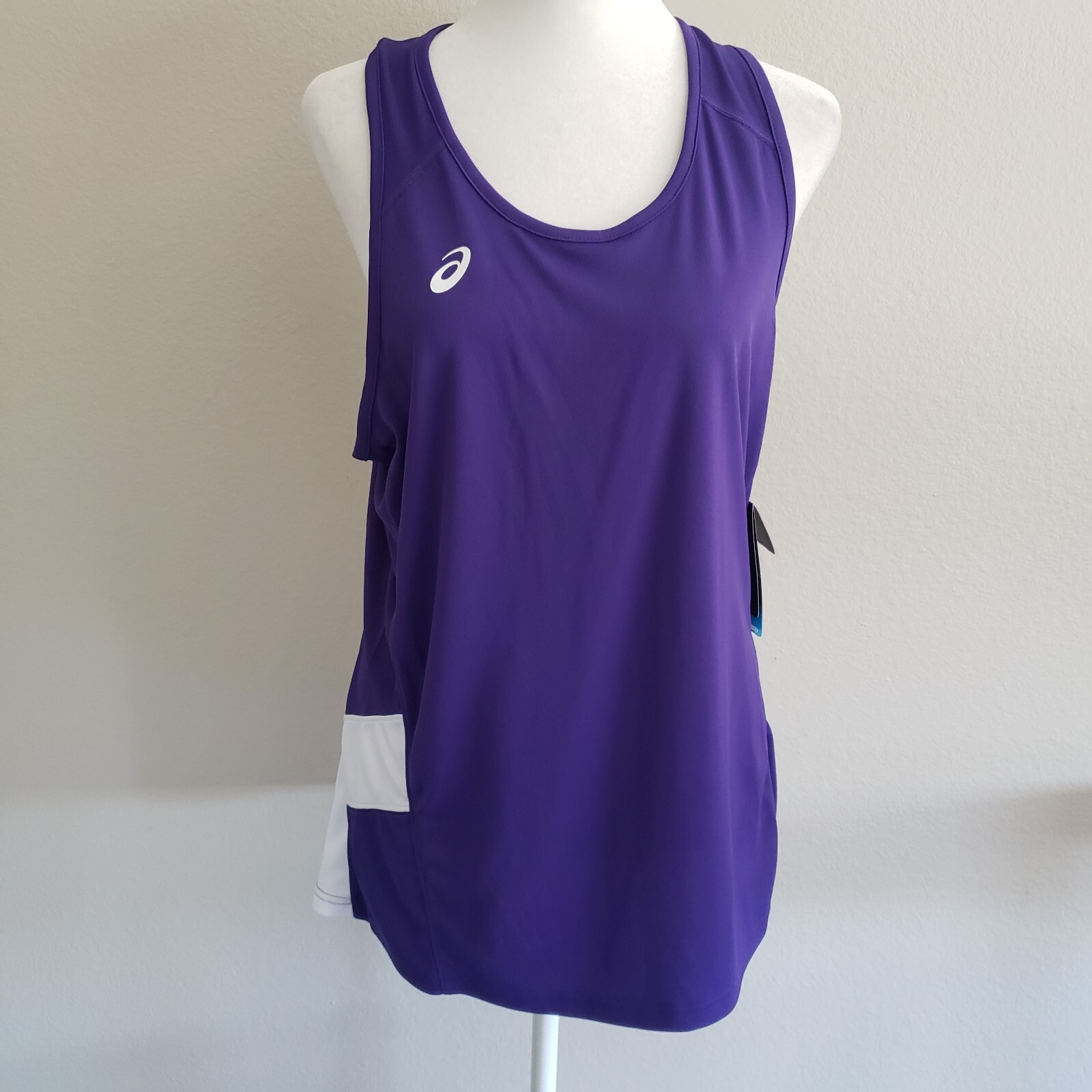 NEW Asics Motion Dry Tank Top Purple White Size L Large Polyester Stretch NWT