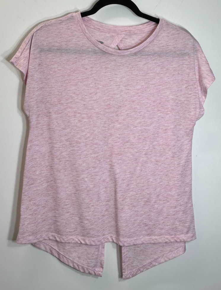 Cascade Sport Top Womens SM Pink Metallic Keyhole Tee Speckled Split Back Casual