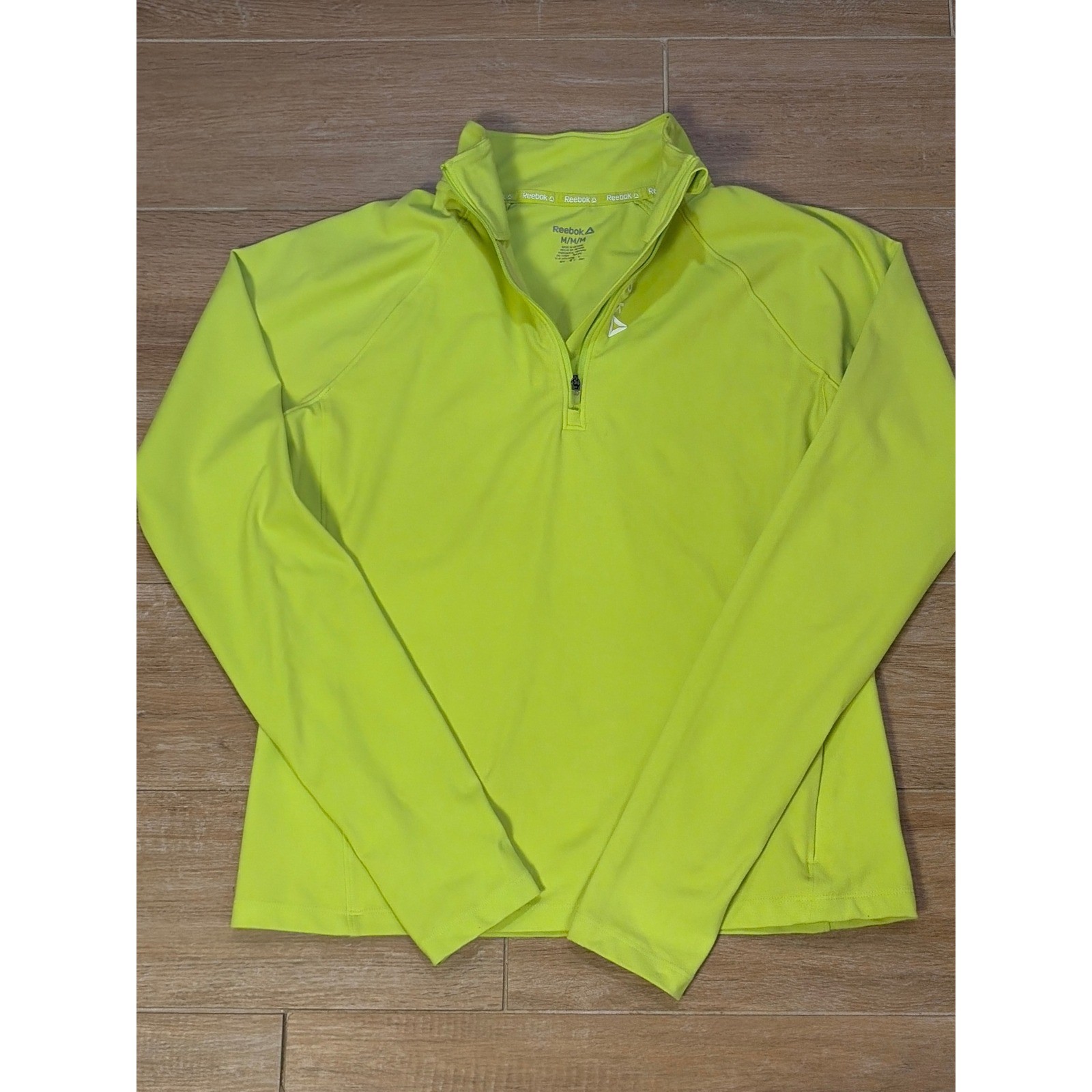 Reebok Womens Quarter Zip Pullover Neon Lime Green Thumbhole Athletic Top Medium