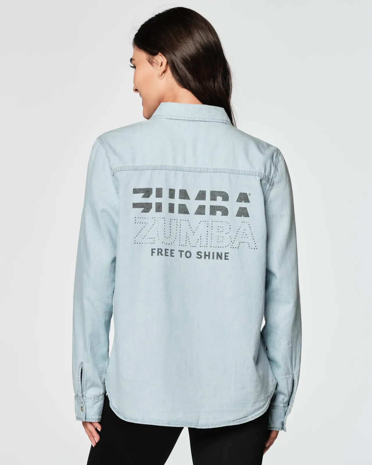 Zumba Shine Button Down Shirt – Denim – XS S M L XL XXL ~ New! Free Ship!