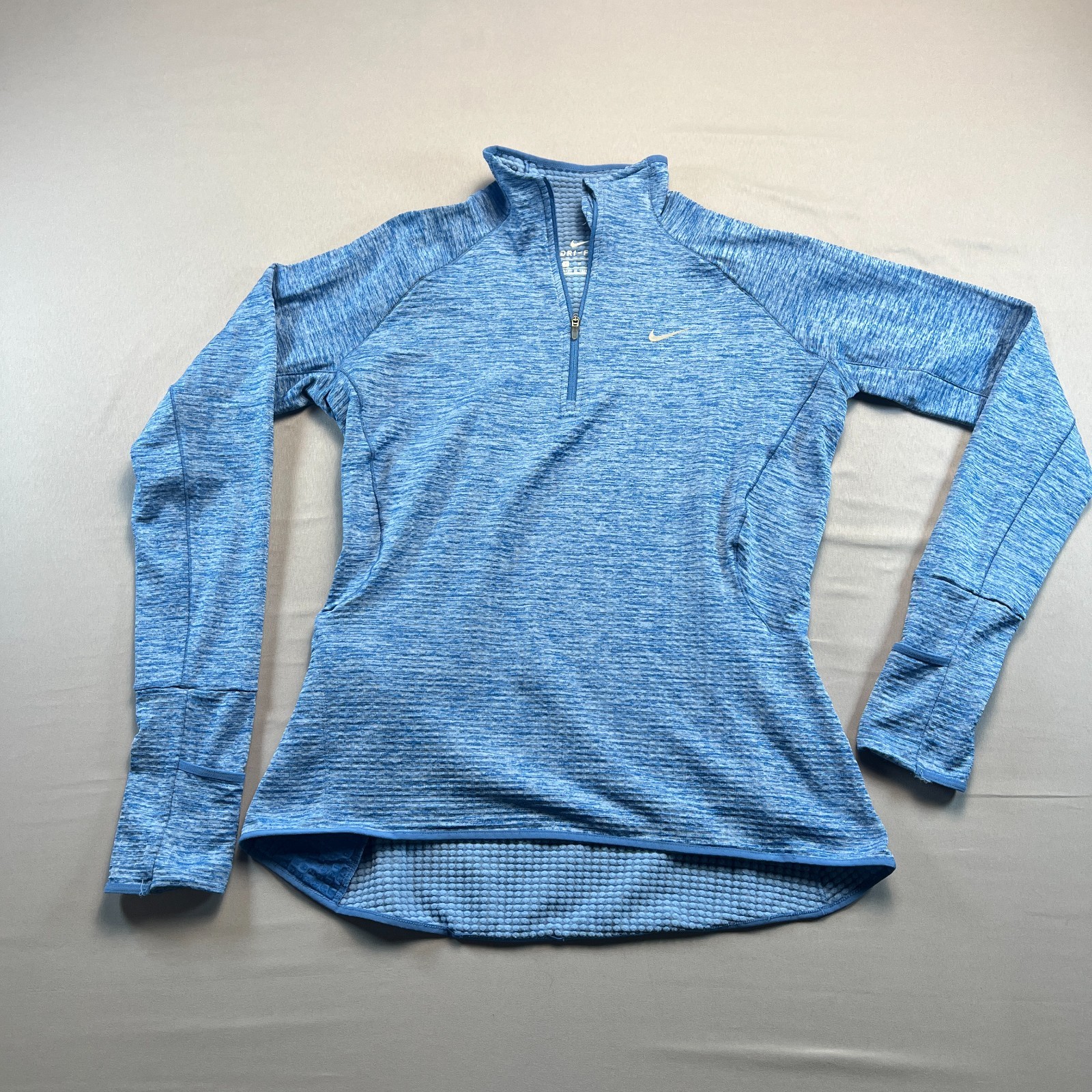 Nike Dri Fit Athletic Top Womens Medium Heathered Blue Stretch 1/4 Zip Pullover