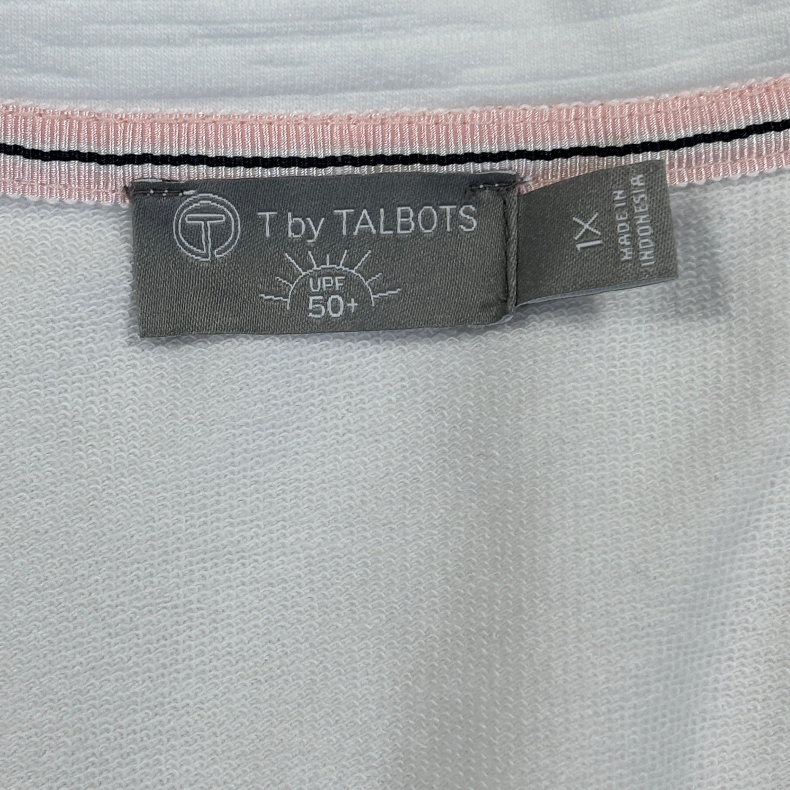 T by Talbots White Slub Henley Pullover UPF 50+ Kangaroo Pocket Top Women 1X NEW