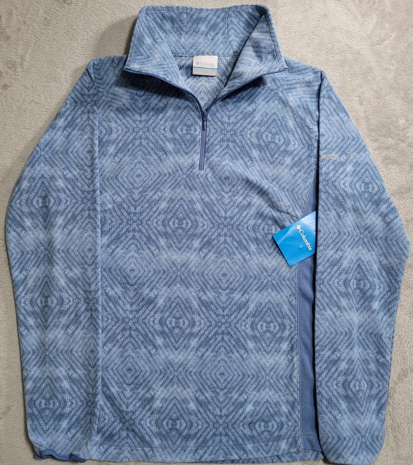 Columbia Arctic Air Pullover Womens Large Blue Fleece 1/4 Zip Printed Geometric