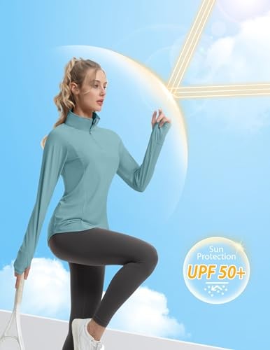 FKEEP WOMEN’S LONG SLEEVE ATHLETIC JACKETS UPF 50+ THUMB HOLES LAKE BLUE S