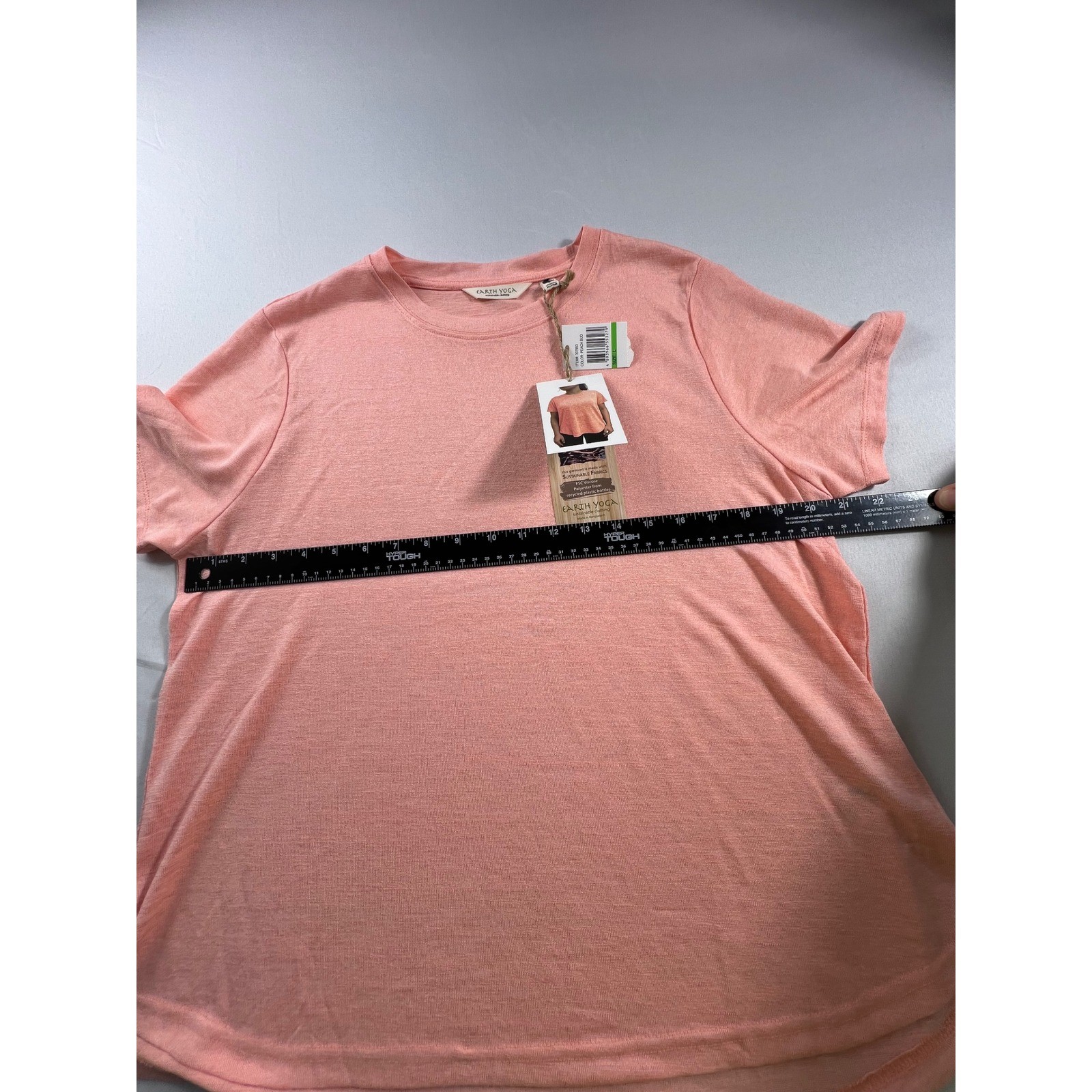 Earth Yoga Sustainable Tee Shirt Peach Bud Pink Viscose Recycled Poly 307953 L