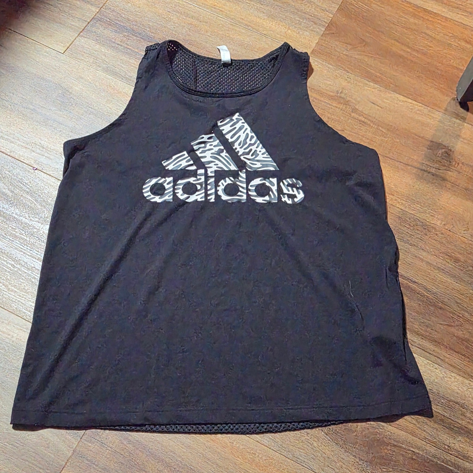 Adidas Primegreen Womens XL Black Zebra Logo Mesh Racerback Tank Top Sporty