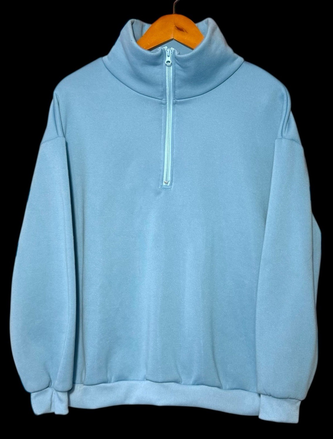 SHEIN Solid Lite Blue Mock Neck Sweatshirt Half Zip Long Sleeve Lightweight Sz M