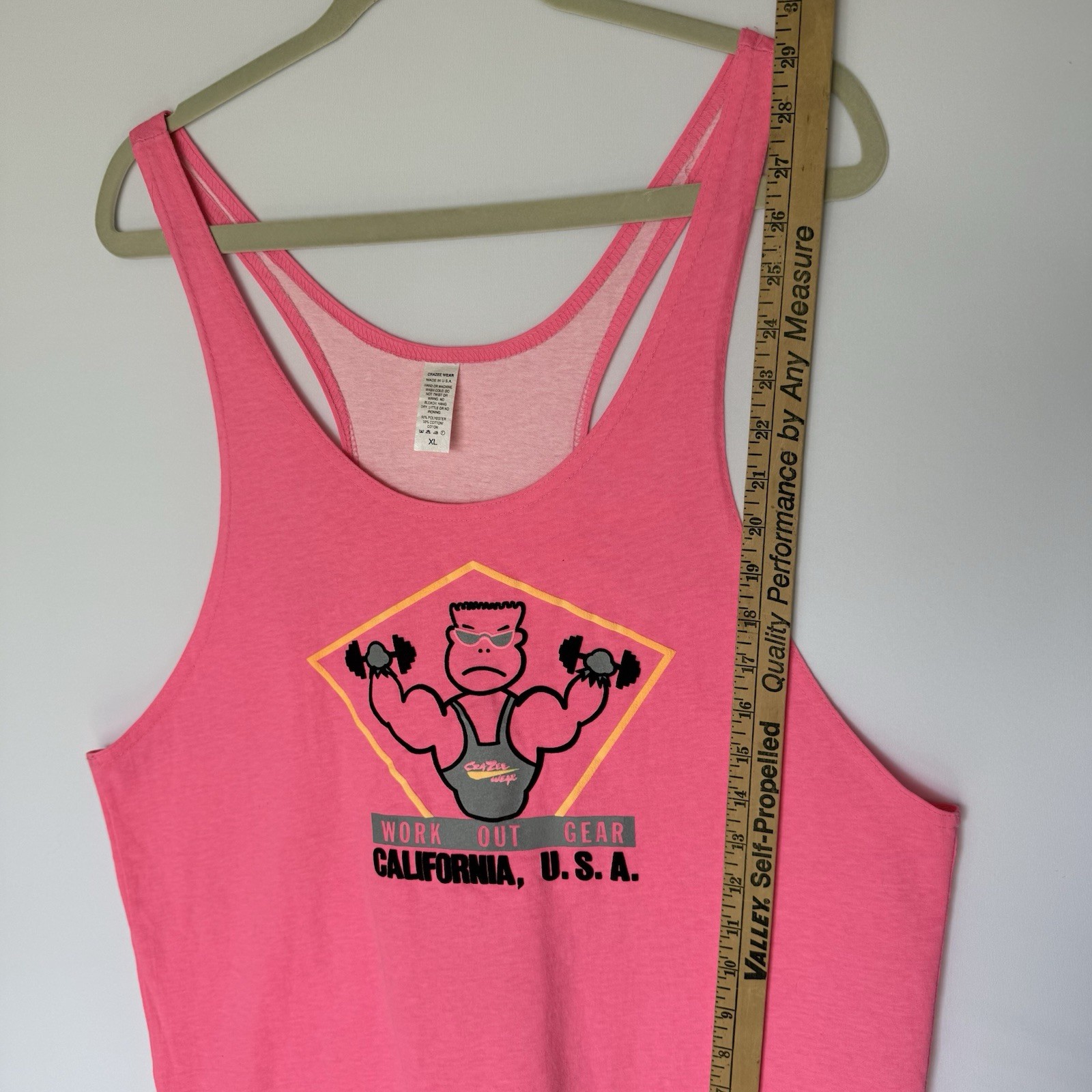 Crazee Wear Hot Pink Stringer Graphic Print Muscle Workout Vintage Tank Top XL