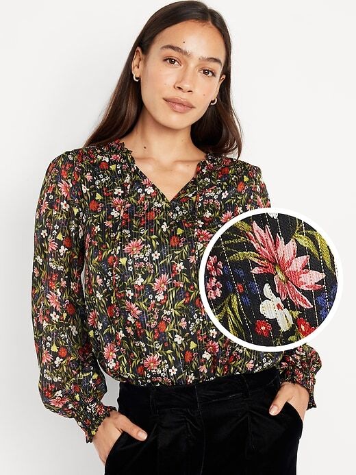OLD NAVY by Gap~ New NWT S M ~ Multi Floral Smocked Shine Boho Peasant Blouse 97