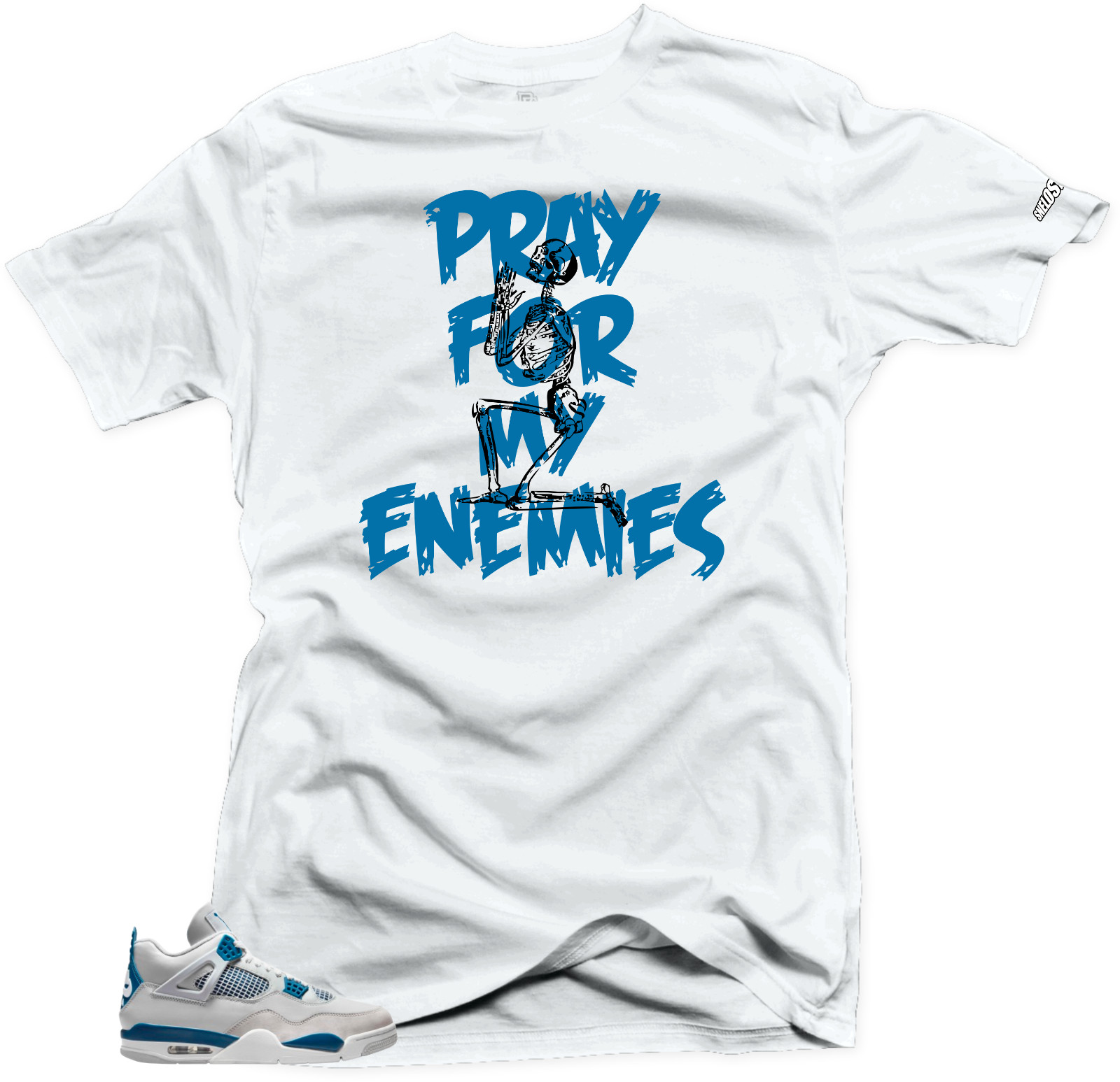 Shirt To Match Jordan 4 Military Blue. Enemies (Blue-Black) White Match Tees