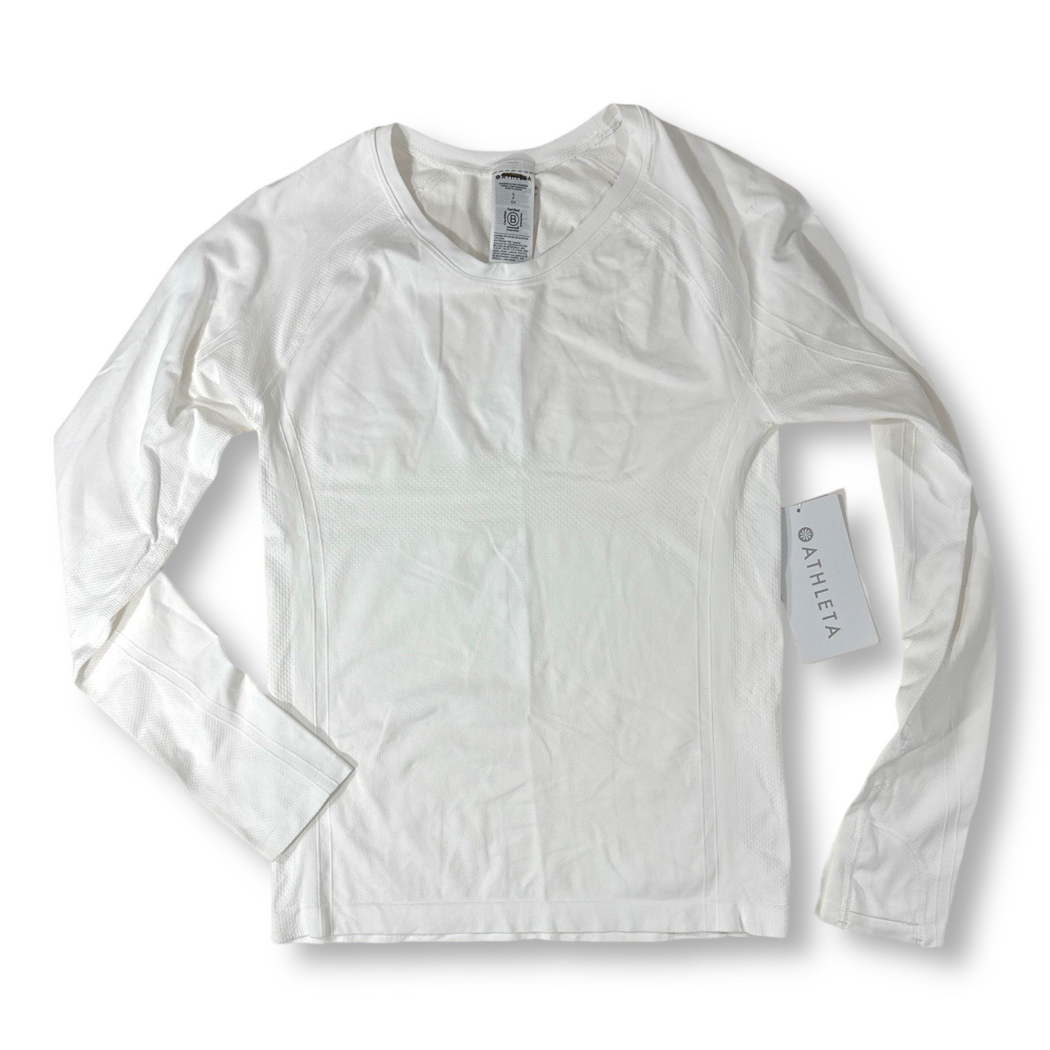 Athleta Momentum Flex Top White Seamless Long Sleeve Thumbhole Shirt Small NWT