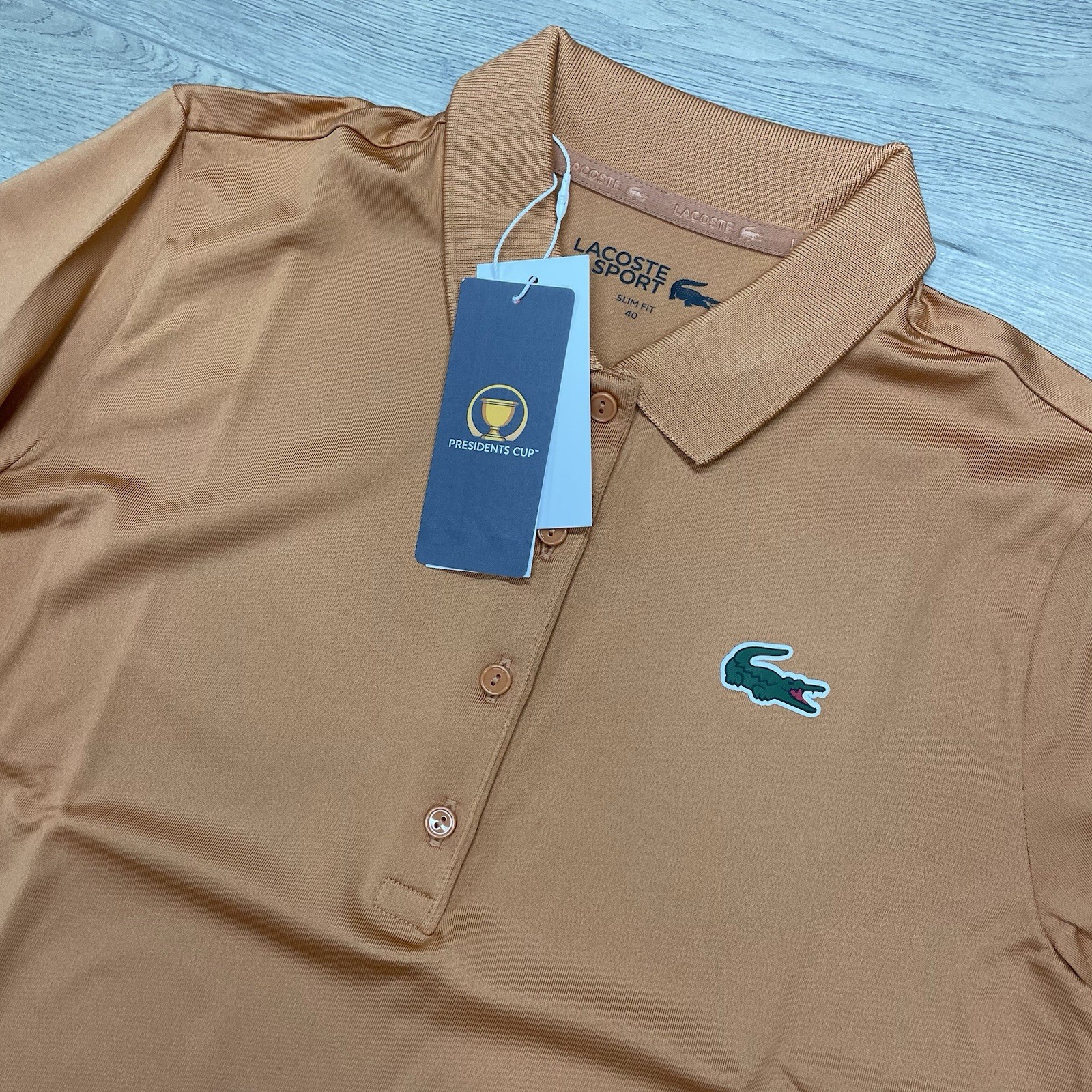 NWT Lacoste Sport Presidents Cup Orange Polo Shirt Women Sz 40 Slim Fit Golf