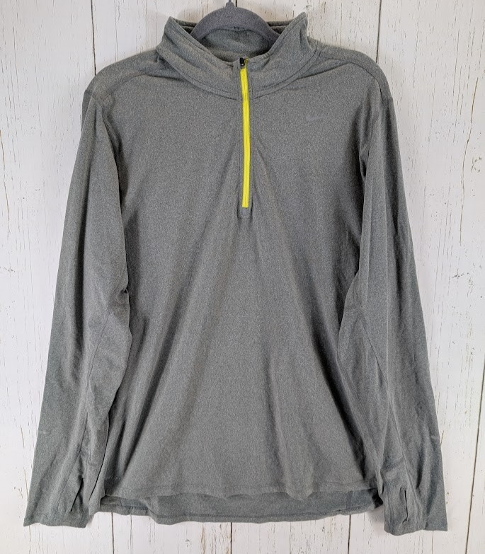 Nike Drifit Size Large Gray Yellow Half Zip Long Sleeve Active Gym Top