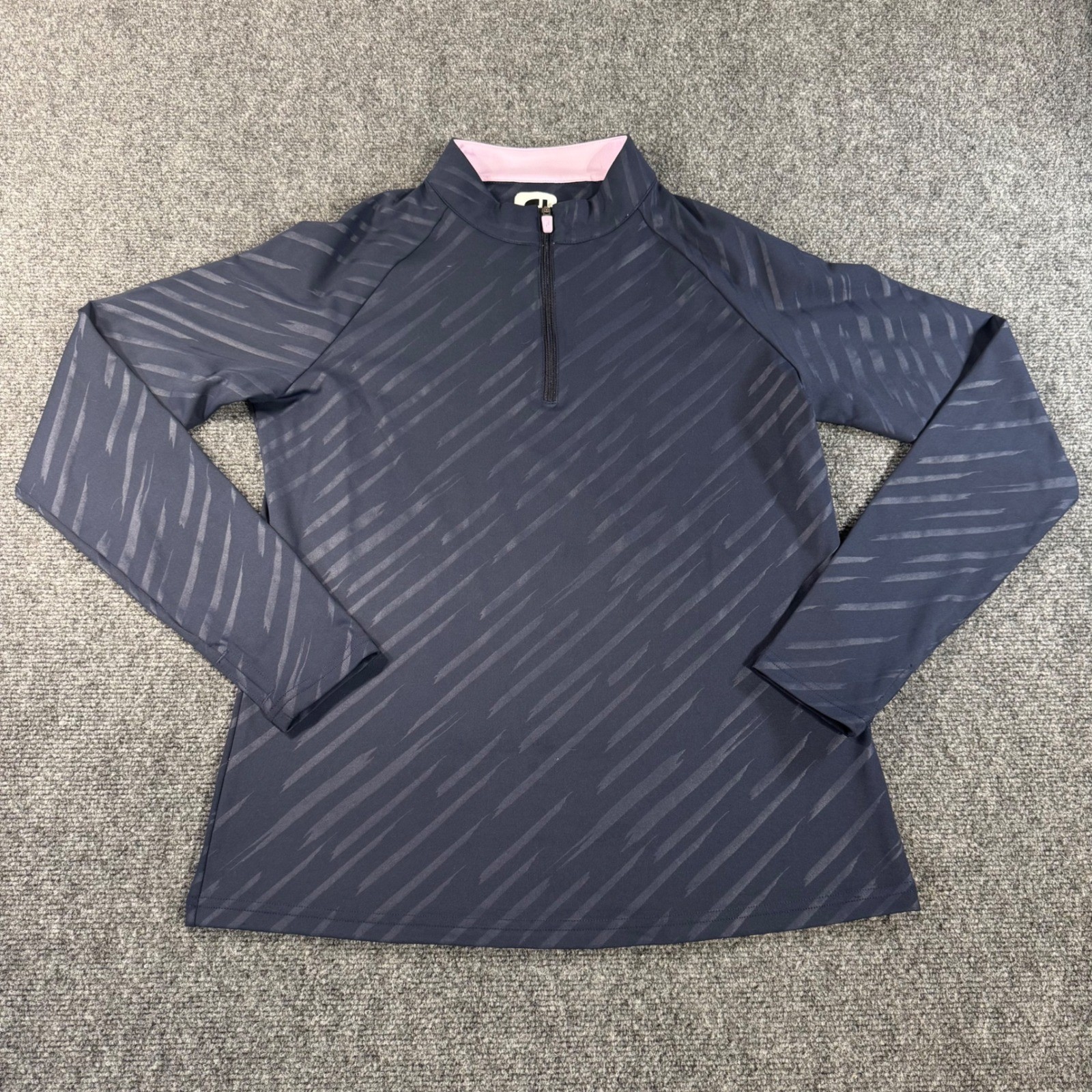 FootJoy Womens Navy Blue Tonal Brushstroke Quarter Zip Golf Pullover Small
