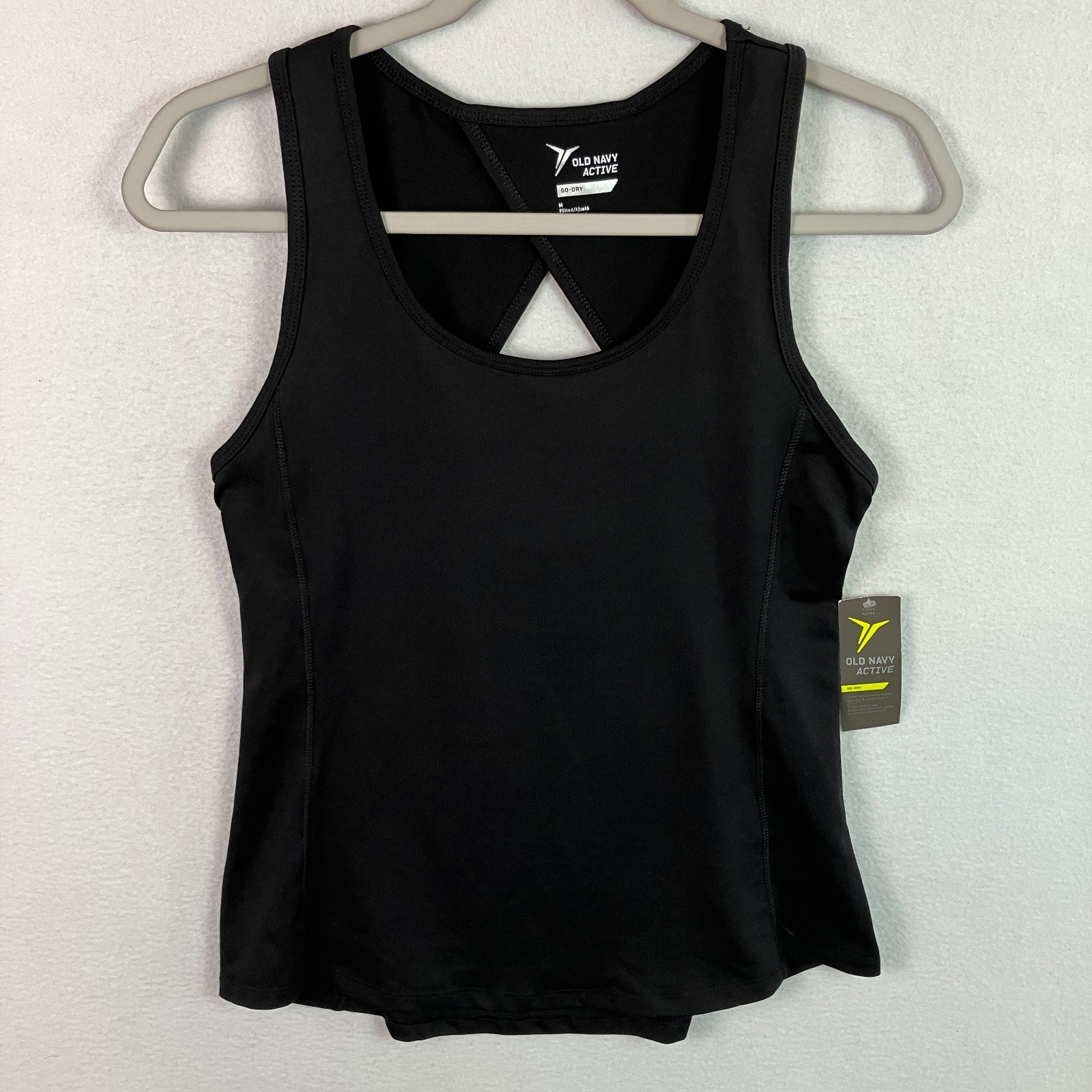 Old Navy Active Go-Dry Crossback Cutout Fitted Tank Top Women’s Size M Black NWT