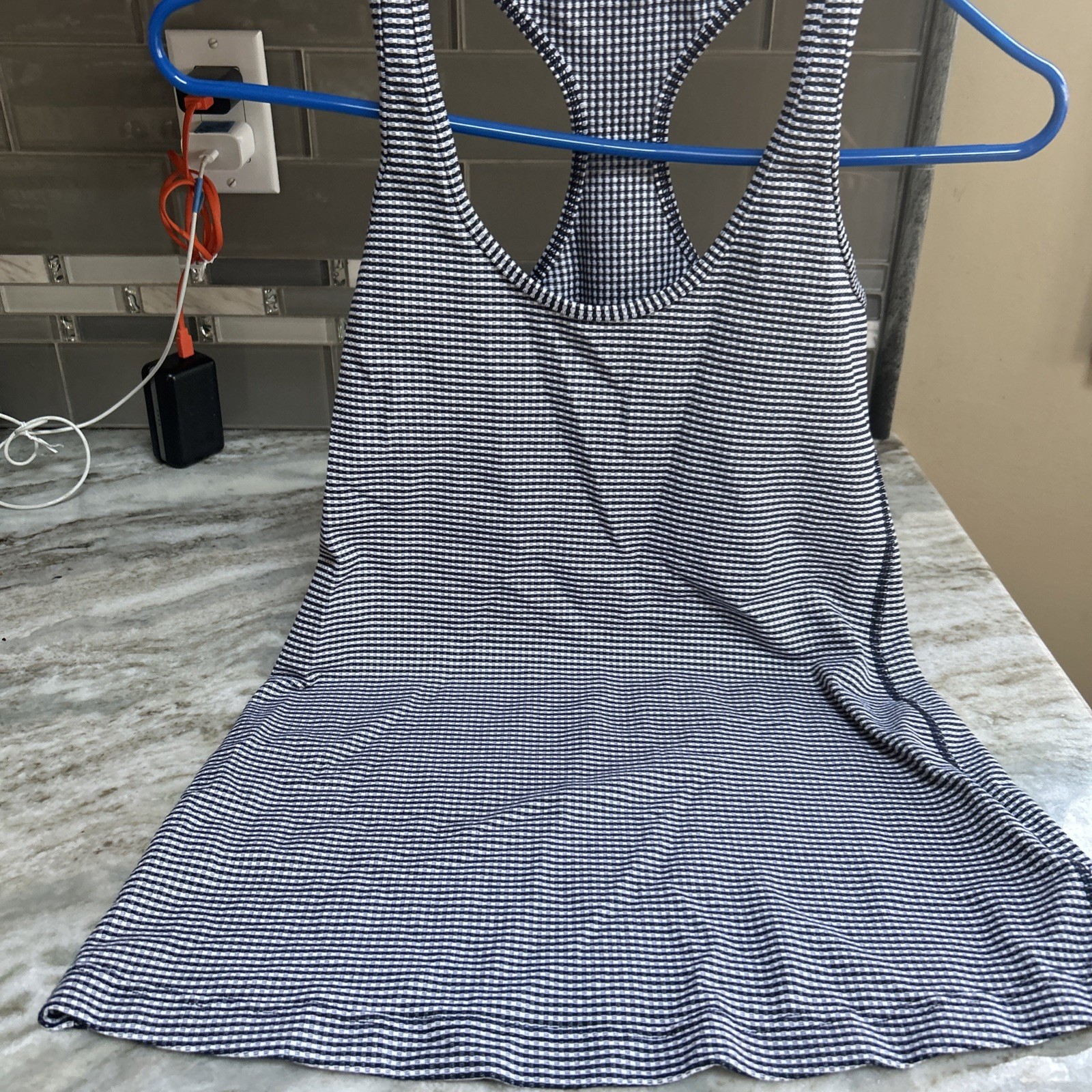 Lululemon Cool Racerback CRB Tank Top Inkwell Blue White Gingham size 6