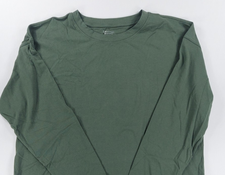 Calvin Klein Performance Long Sleeve T-Shirt Dark Green XL NWT Crew Neck Cotton