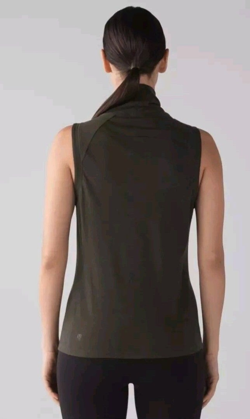 Lululemon Breathe-a-Wool Mock Turtleneck Tank Dark Olive Green Size 12 EUC