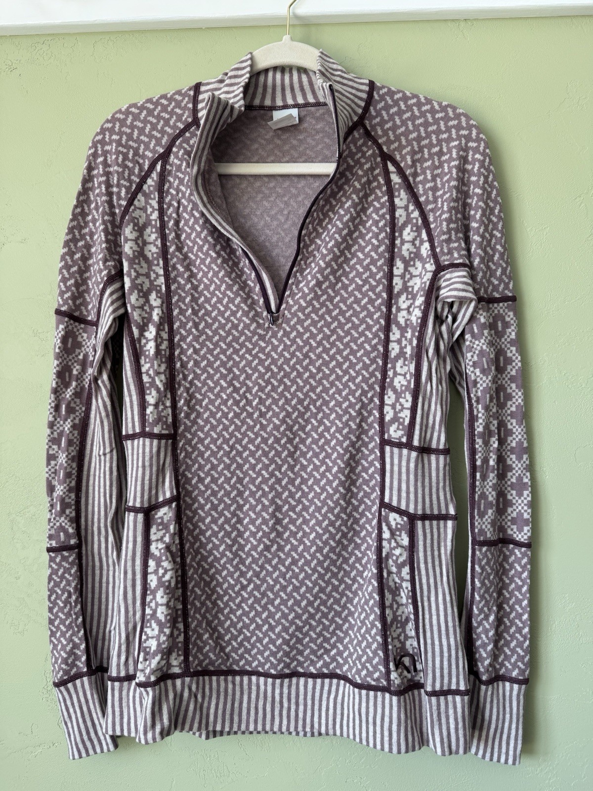 Kari Traa Smekker Half-zip Wool Base Layer Top Lily colorway 100% merino XL EUC