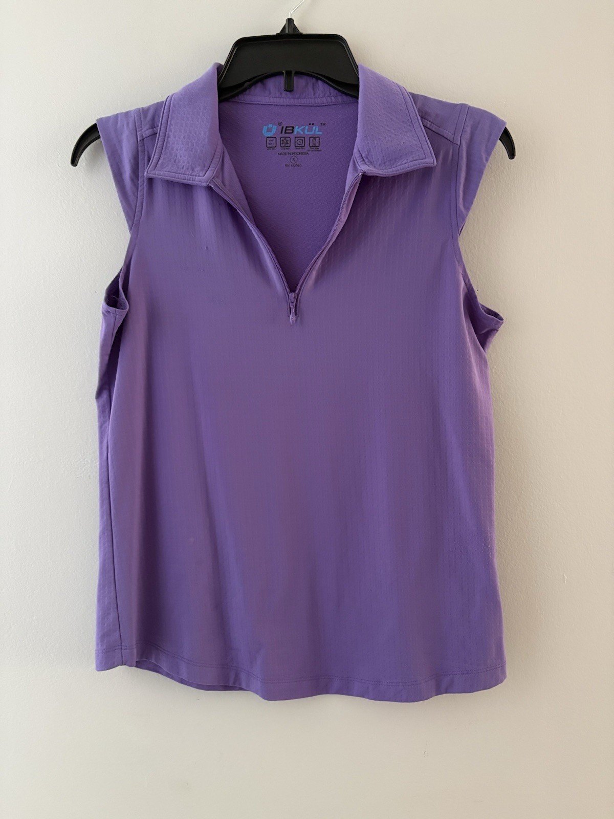 IBKUL 1/4 Zip Top Size S Purple Sleeveless UPF50 Golf Tennis Vacation Beach *