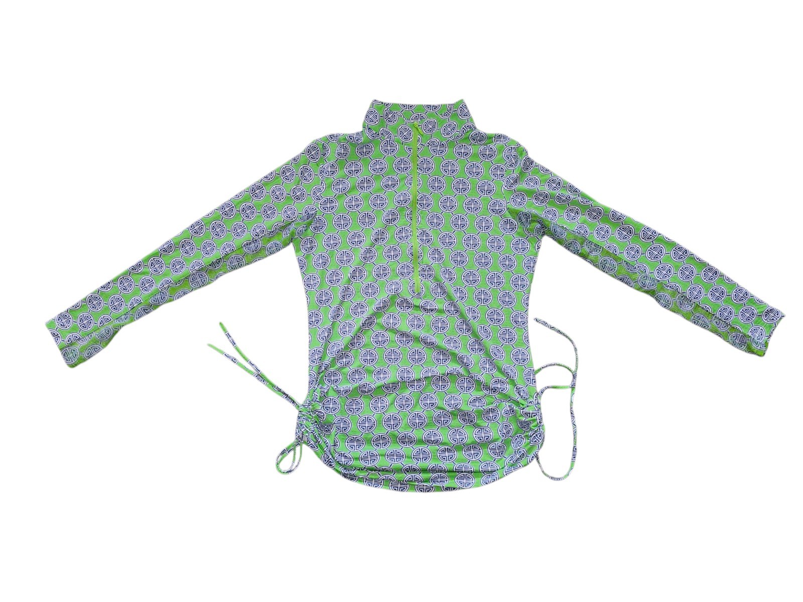 IBKUL Icefil Green Blue Abstract Long Slv 1/4 Zip Golf Shirt Sz M 50+ EXC
