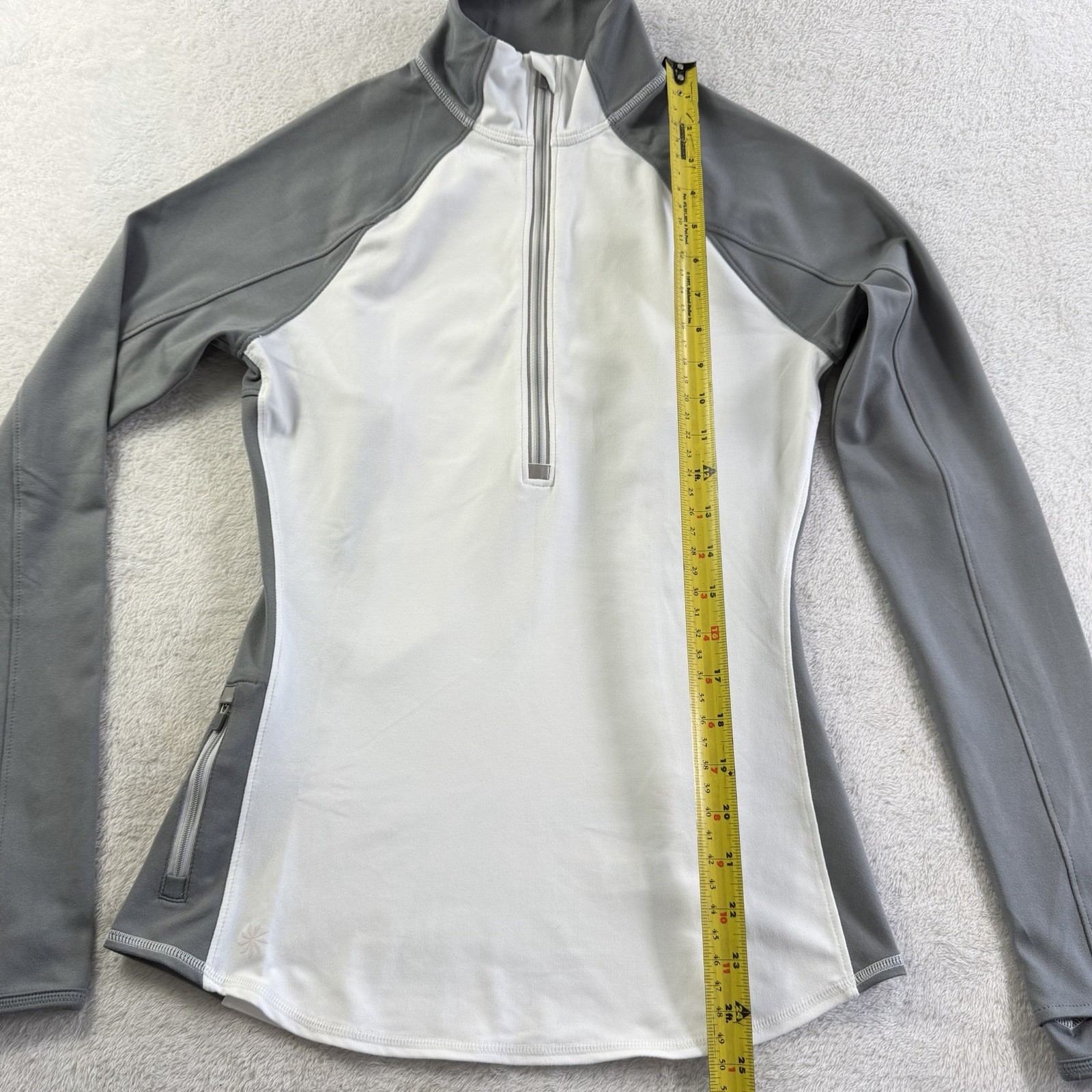 Athleta Running Wild Half Zip Pullover XS White Thumbholes Stretch Golf LS