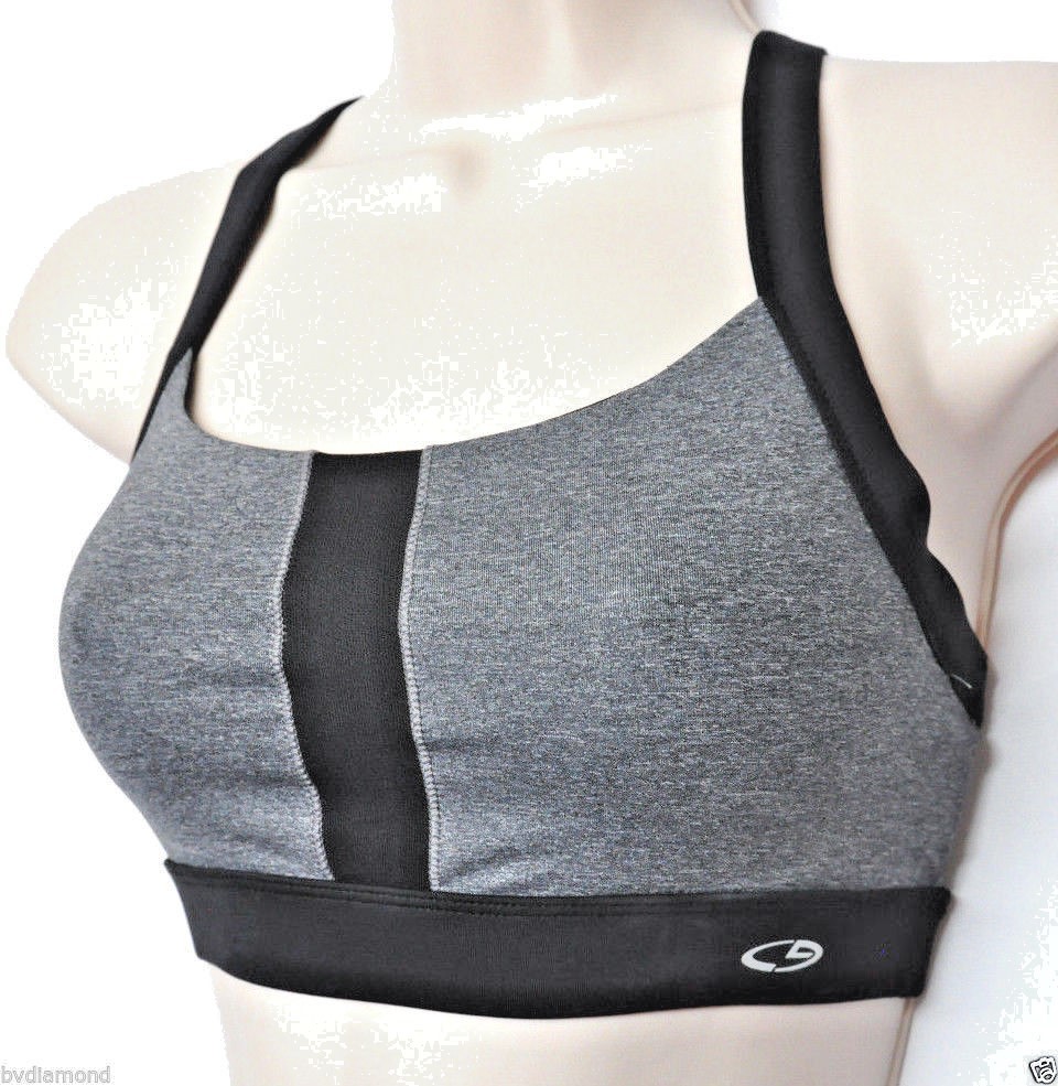 CHAMPION Sports Bra Racer full coverage Heather Gray XS Black New wide straps