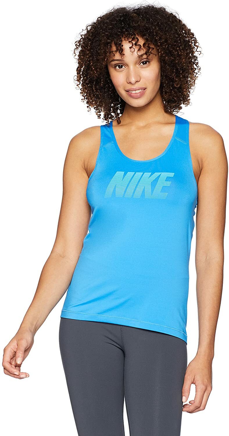 Nike Pro Dri Fit Hypercool Base Layer Tank Top Blue Small New Spellout Logo Y2K