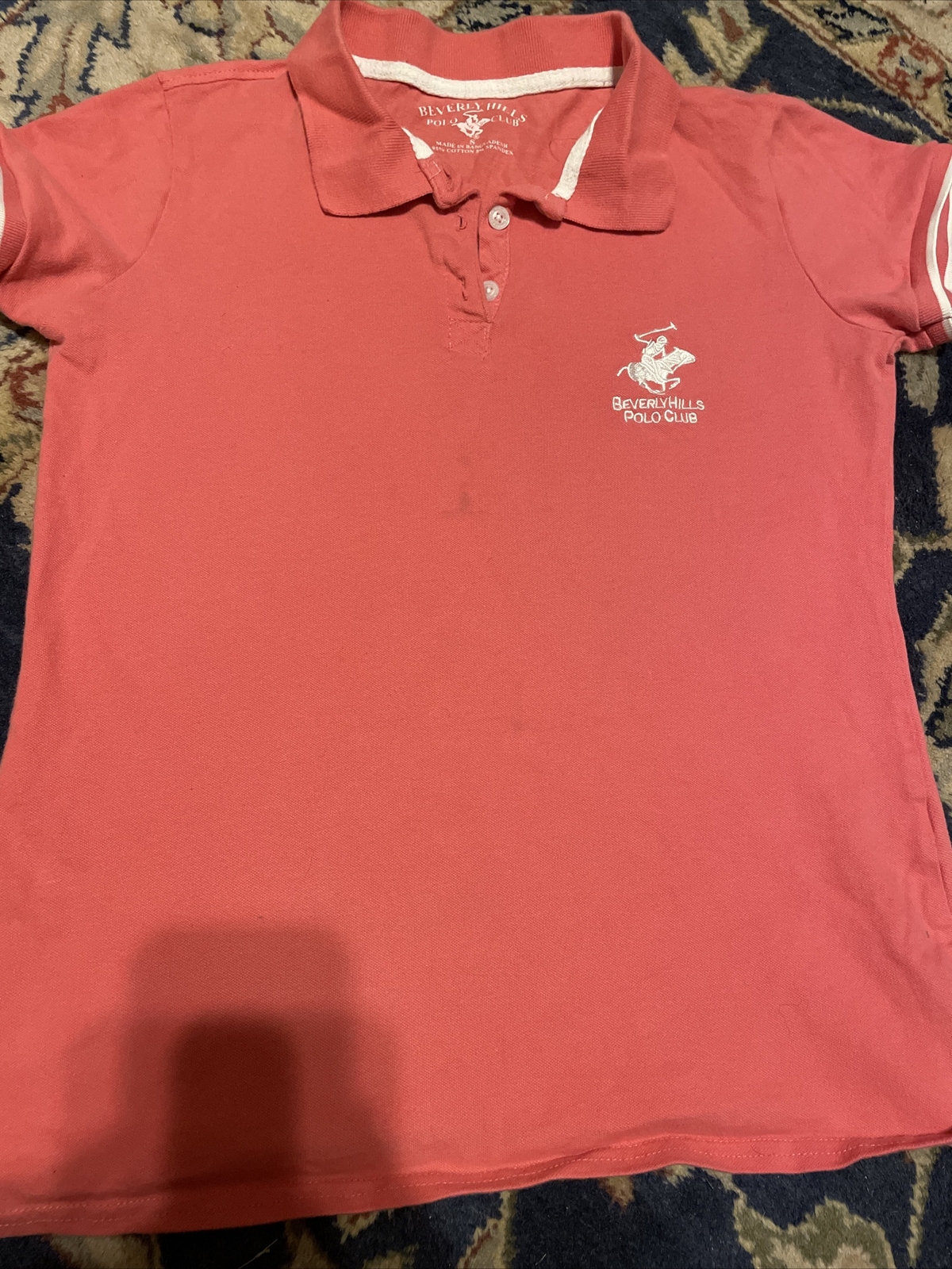 BEVERLY HILLS POLO CLUB Polo Shirt Pink Shade Embroidered Small