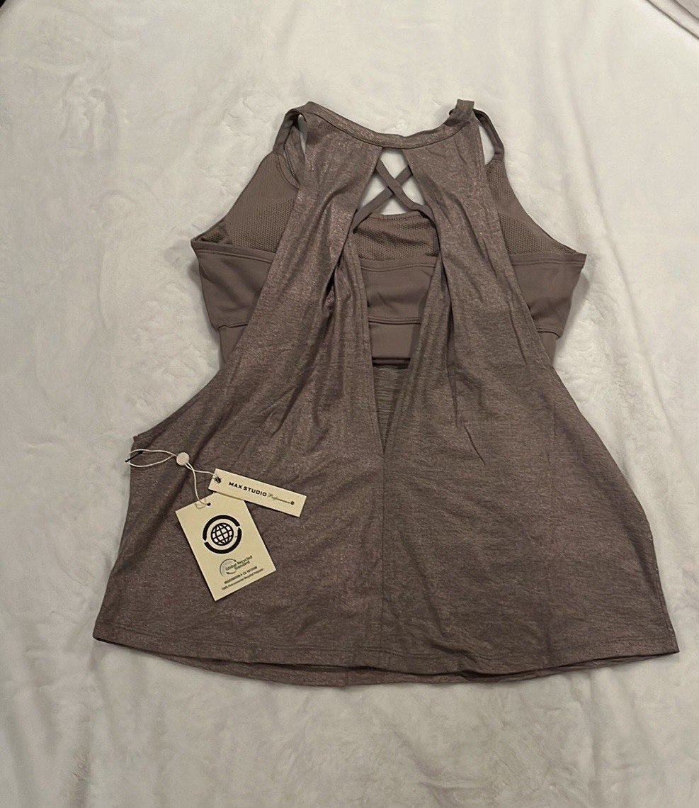 Max Studio Performance Garden Tank And Bra Combo, Size M, Heather Clay MSRP$69