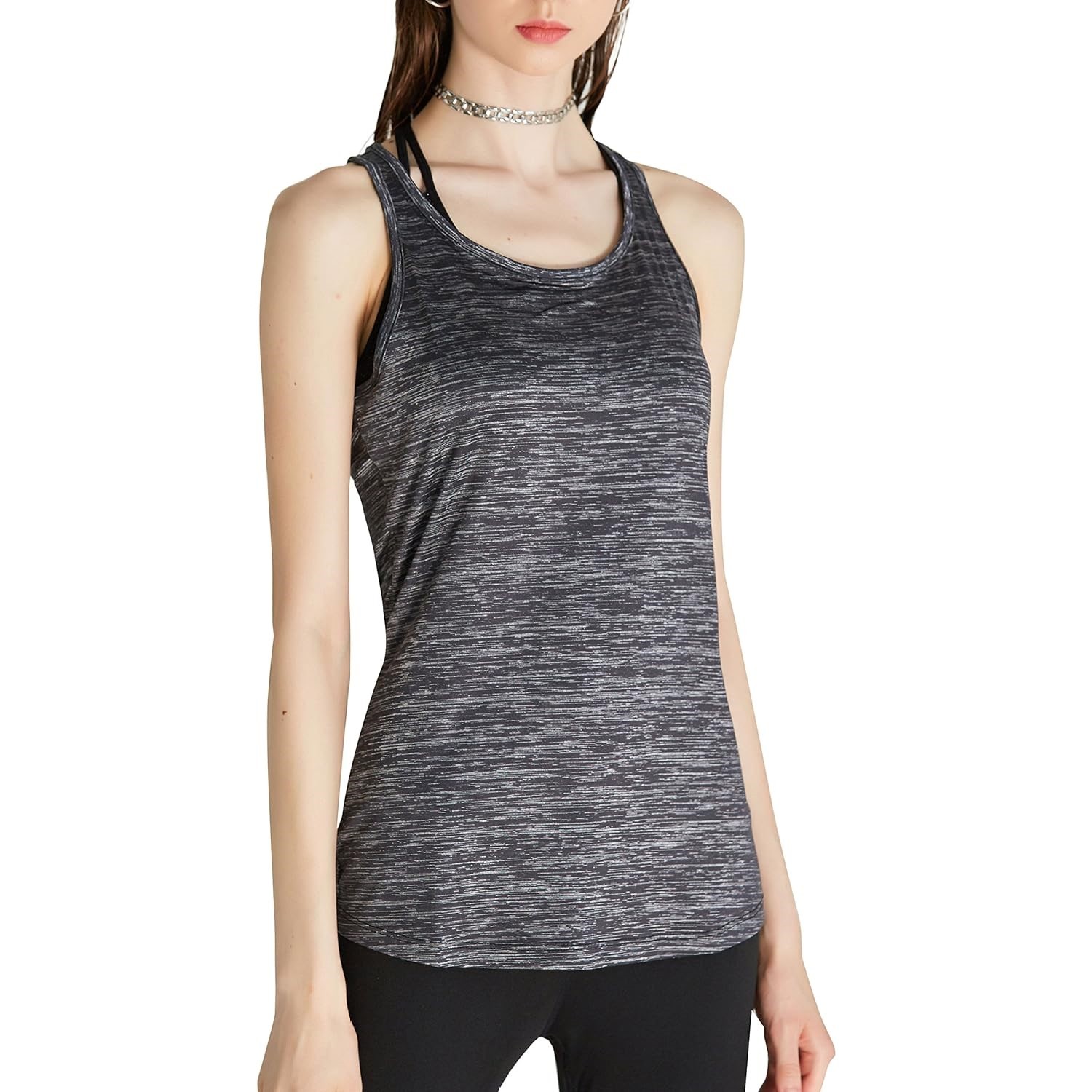 Women Active Racerback Crew Neck Strap Yoga Lightweght Quick Dry Vest Tank Top