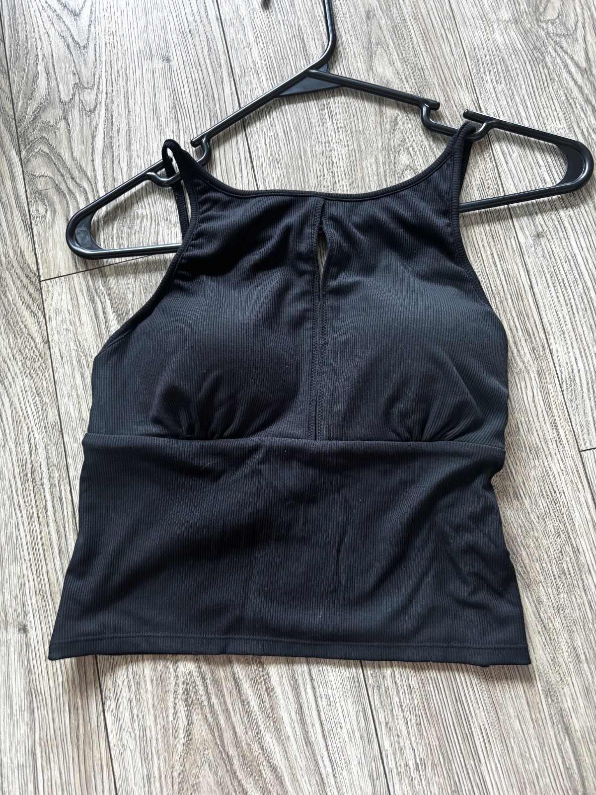 Halara Ribbed High Neck Keyhole 2-in-1 Workout Tank Top (Size Medium, Black)