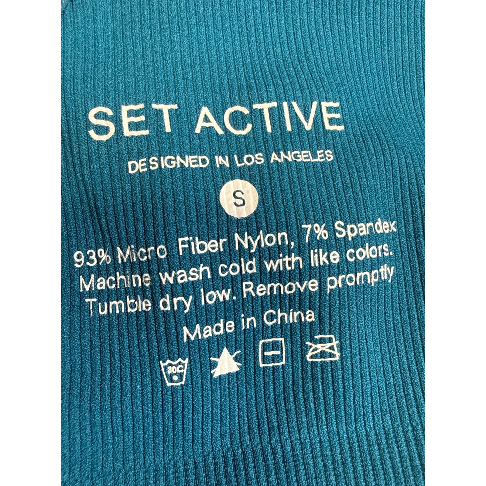 Set Active Blue Ribbed Knit Yoga Workout Athletic Sports Bra Crop Top Size S
