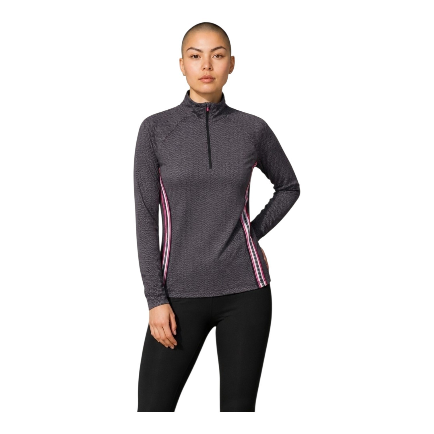 Athleta Womens Herringbone Print Pink Side Stripe Quarter Zip Pullover Medium