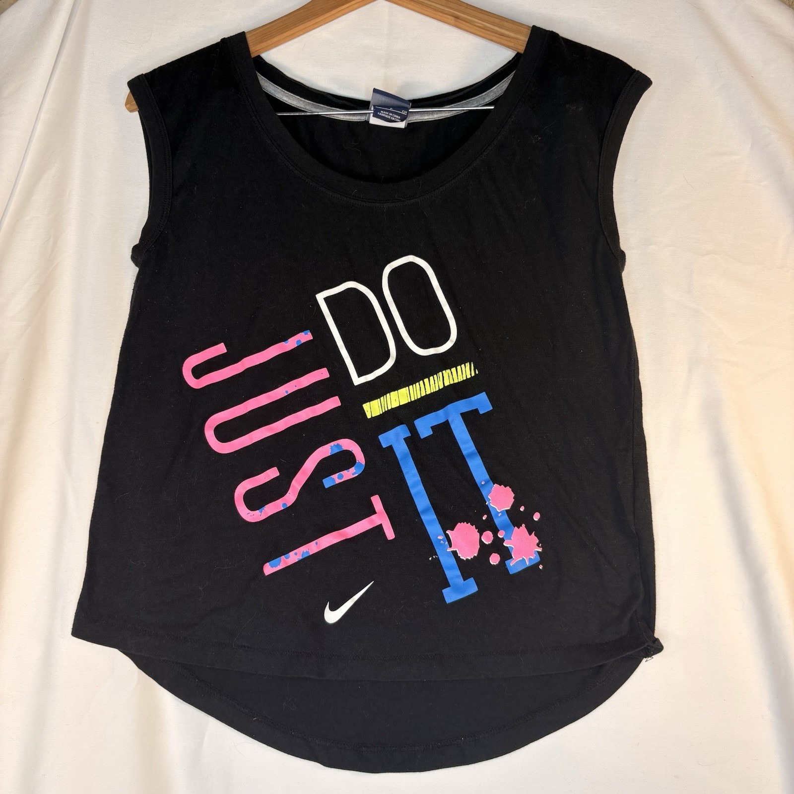 Nike Just Do It Tank Top Small Black Graphic Sleeveless Athletic Workout Casual