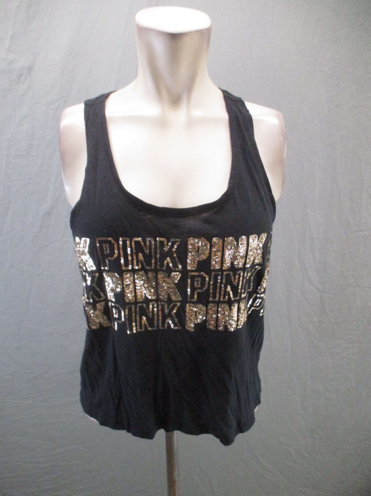 Victoria’s Secret Size S Womens BLK Sequined Athletic Racer Back Tank Top 916